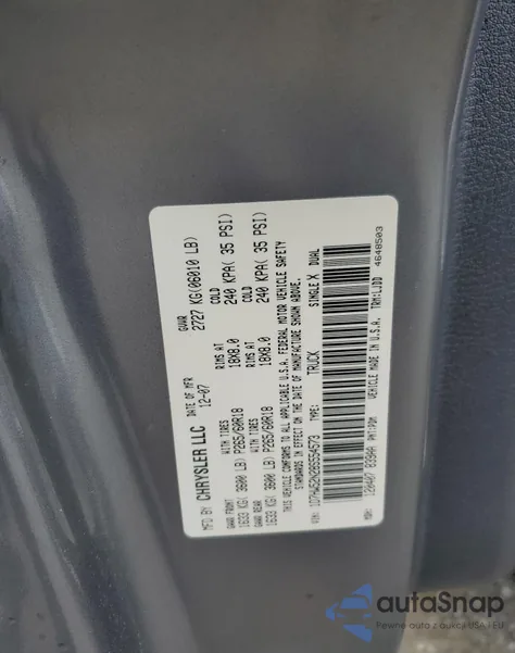 2008 Dodge Dakota Laramie z USA, uszkodzony, nr VIN 1D7HW52N28S554573